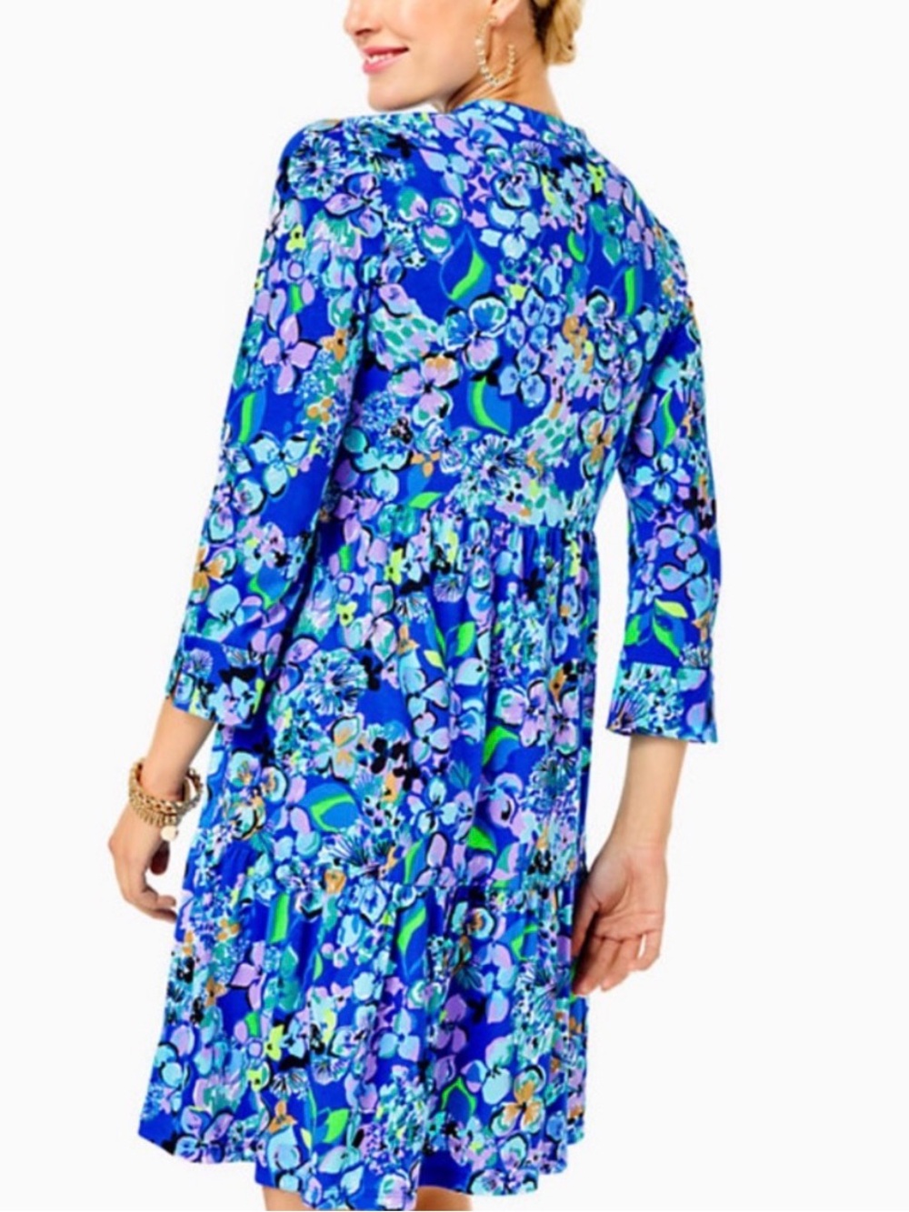 Lilly Pulitzer Alaina dress Sz XL extra large blue 100% cotton floral - Picture 2 of 11